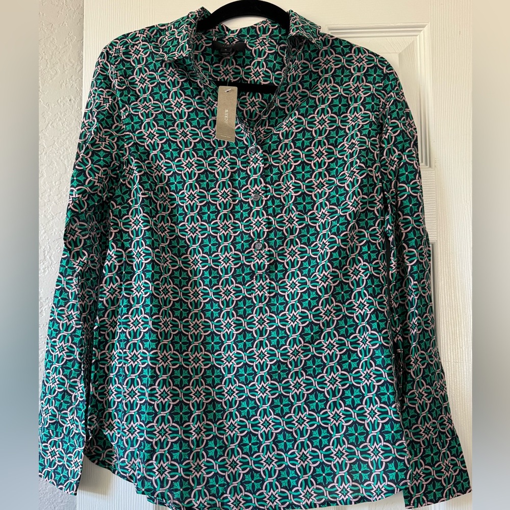 NEW J.Crew Women’s Lattice Medallion Popover Blouse - Size 4